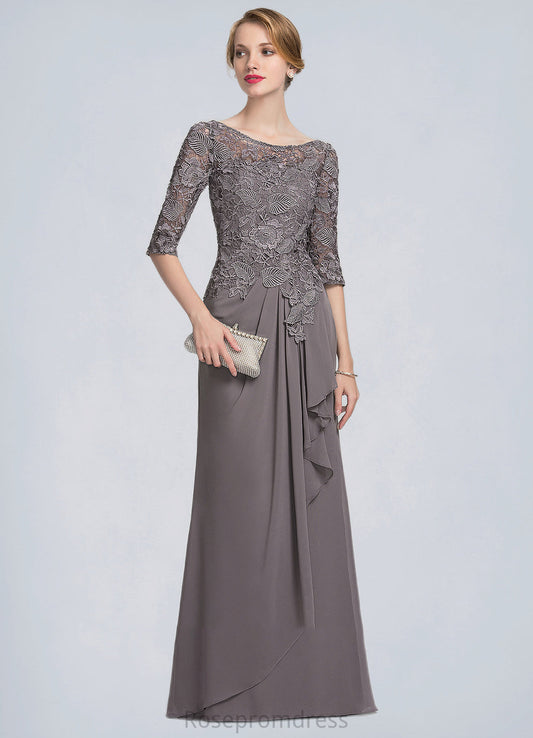 Naomi A-Line Scoop Neck Floor-Length Chiffon Lace Mother of the Bride Dress With Cascading Ruffles SRS126P0014608