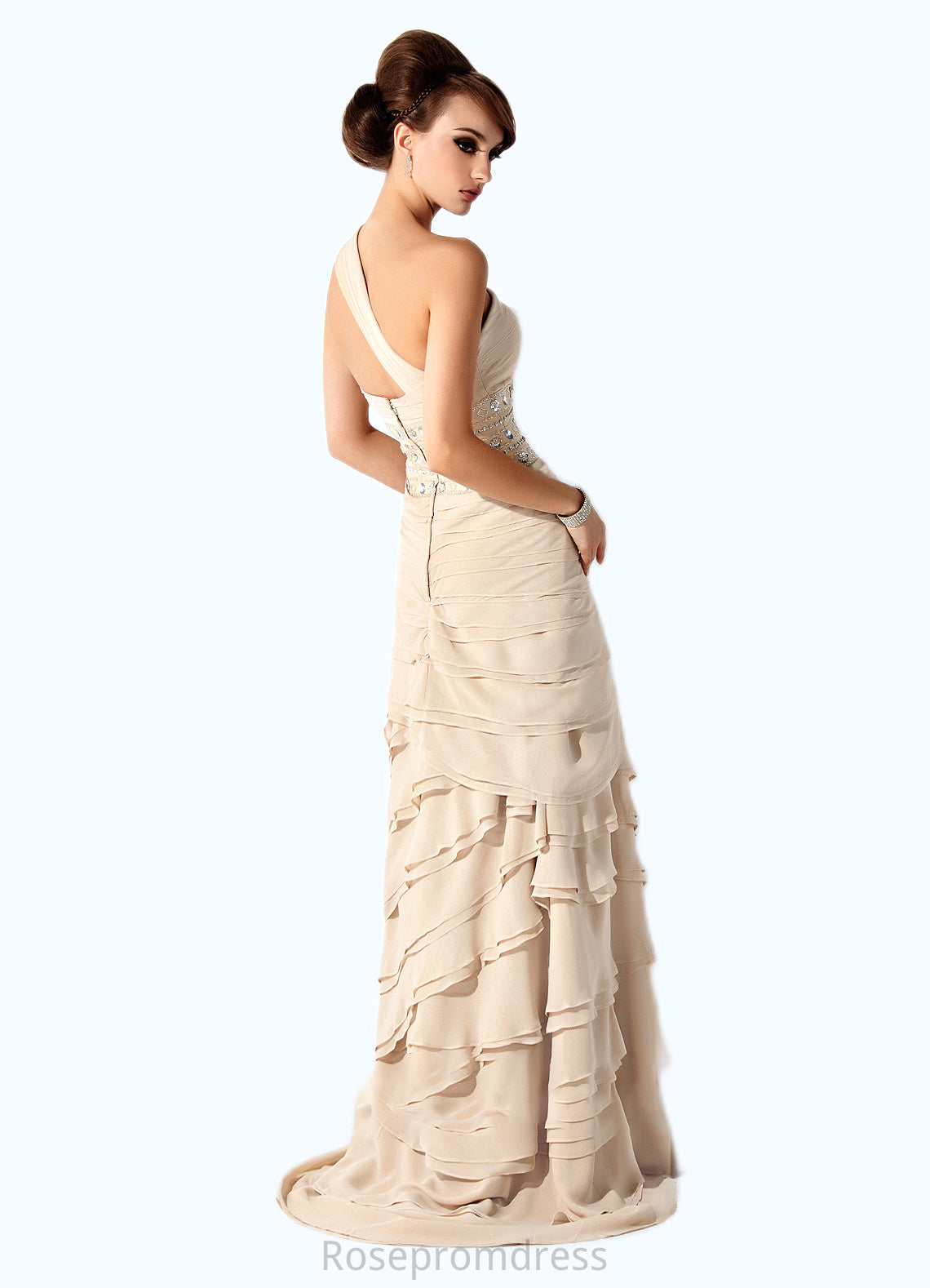 Madelyn A-Line One-Shoulder Sweep Train Chiffon Mother of the Bride Dress With Beading Cascading Ruffles SRS126P0014610