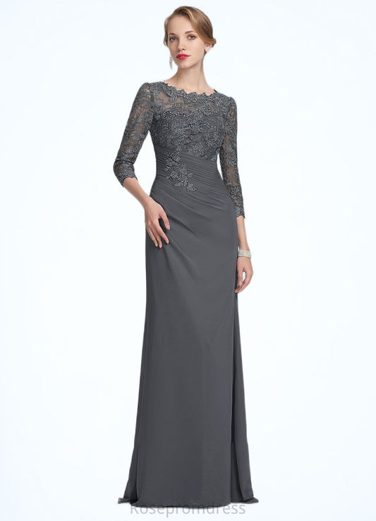 Josie Sheath/Column Scoop Neck Floor-Length Chiffon Lace Mother of the Bride Dress With Ruffle SRS126P0014611