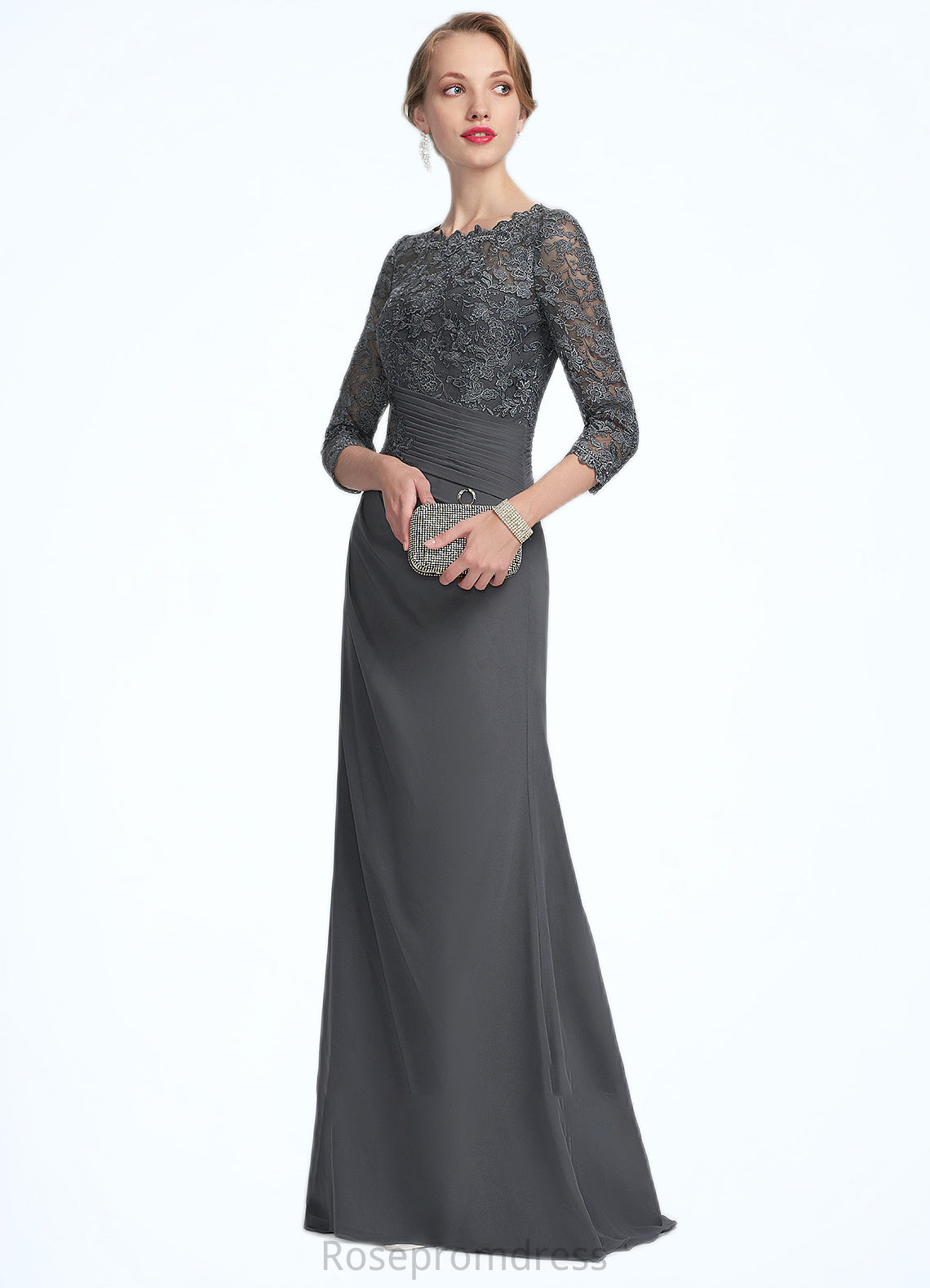 Josie Sheath/Column Scoop Neck Floor-Length Chiffon Lace Mother of the Bride Dress With Ruffle SRS126P0014611