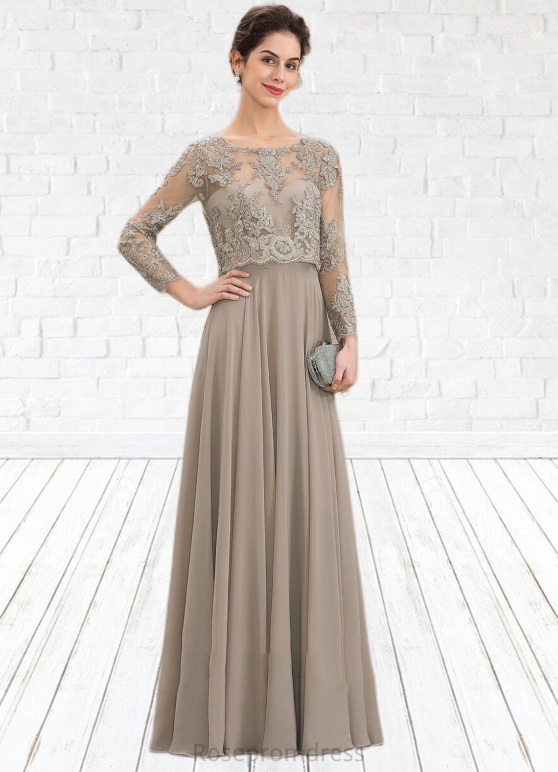 Ashlynn A-Line Scoop Neck Floor-Length Chiffon Lace Mother of the Bride Dress With Sequins SRS126P0014612
