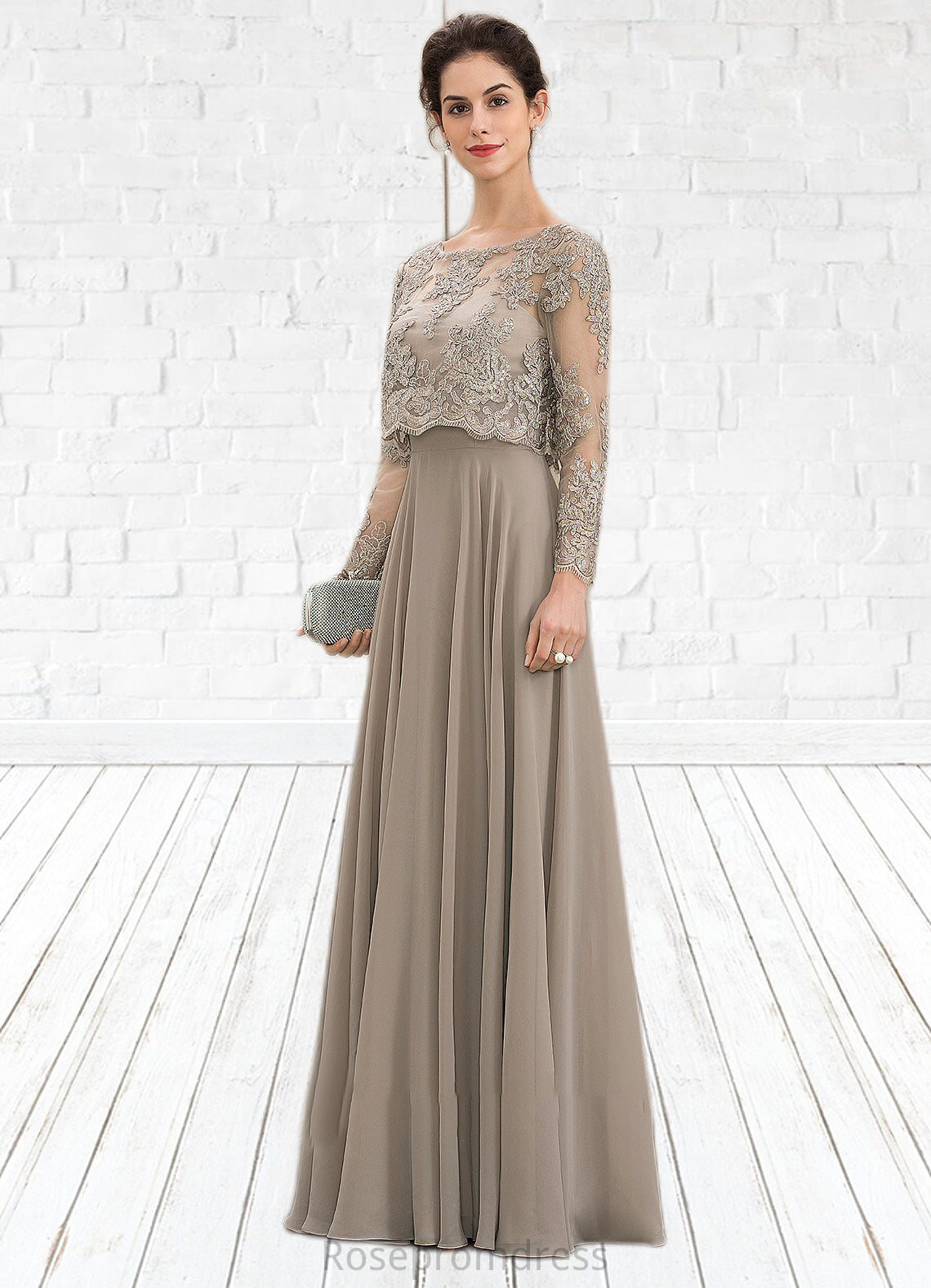 Ashlynn A-Line Scoop Neck Floor-Length Chiffon Lace Mother of the Bride Dress With Sequins SRS126P0014612