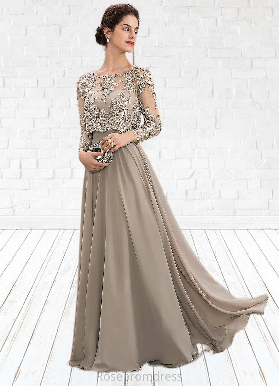 Ashlynn A-Line Scoop Neck Floor-Length Chiffon Lace Mother of the Bride Dress With Sequins SRS126P0014612