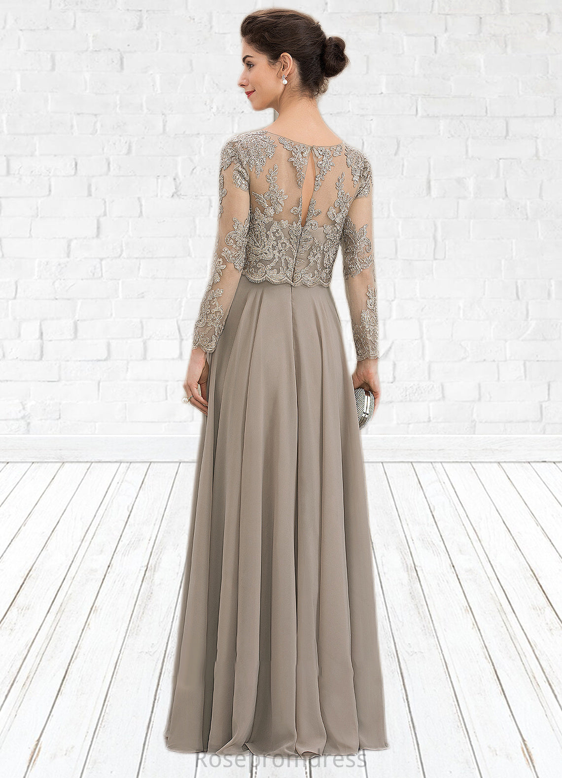 Ashlynn A-Line Scoop Neck Floor-Length Chiffon Lace Mother of the Bride Dress With Sequins SRS126P0014612