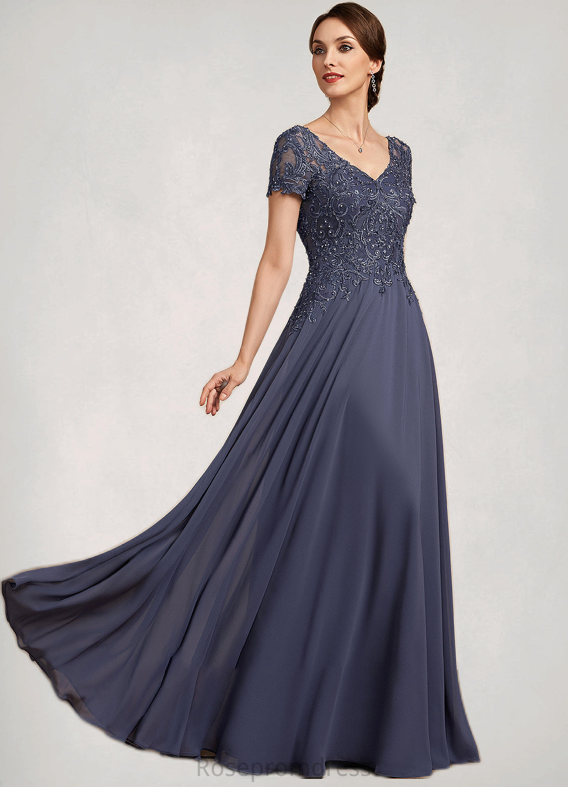 Dalia A-line V-Neck Floor-Length Chiffon Lace Mother of the Bride Dress With Beading Sequins SRS126P0014614