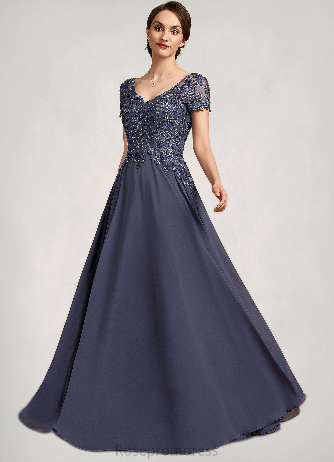 Dalia A-line V-Neck Floor-Length Chiffon Lace Mother of the Bride Dress With Beading Sequins SRS126P0014614