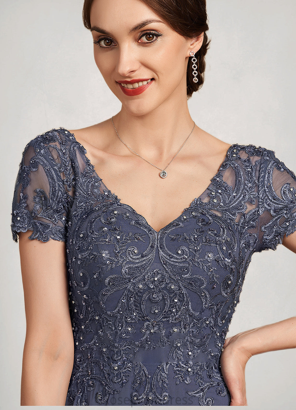 Dalia A-line V-Neck Floor-Length Chiffon Lace Mother of the Bride Dress With Beading Sequins SRS126P0014614