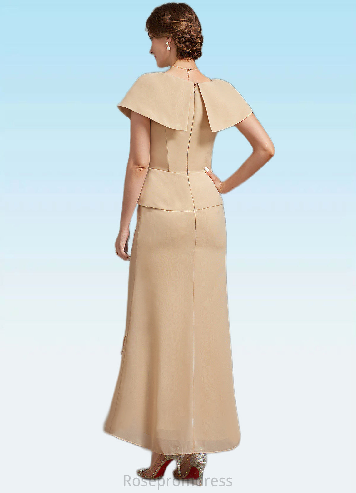 June A-line V-Neck Asymmetrical Chiffon Mother of the Bride Dress With Beading Sequins SRS126P0014615