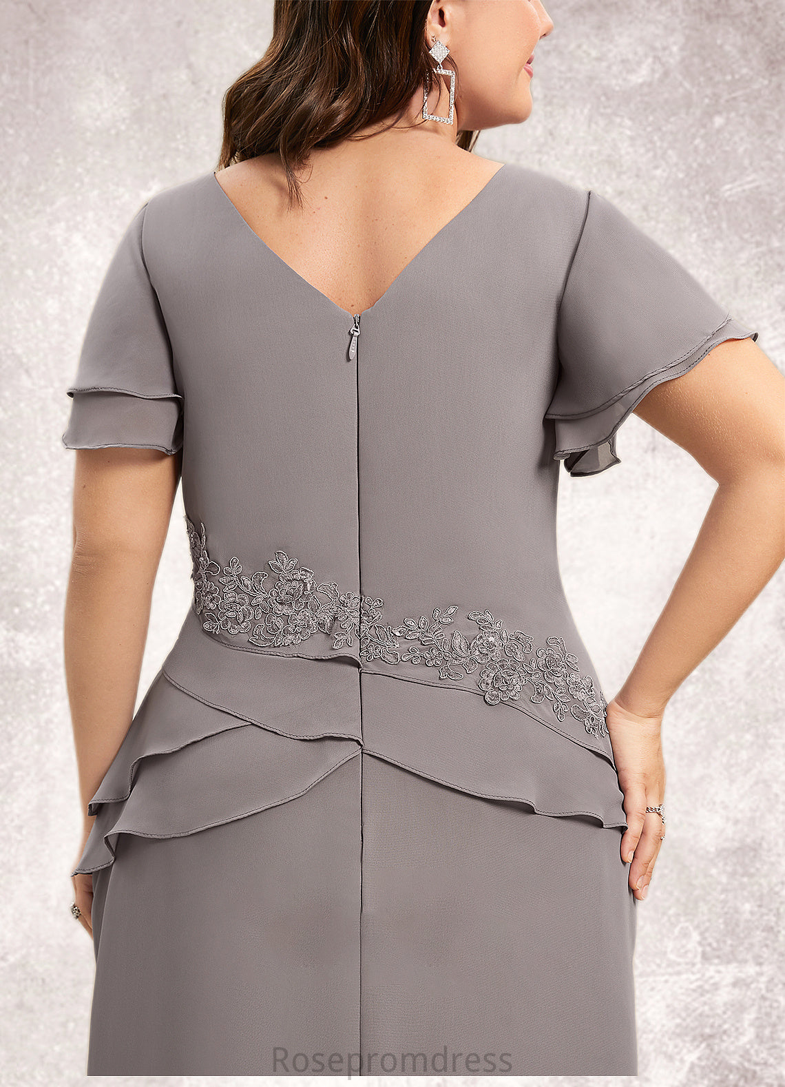 Lillianna Sheath/Column V-neck Asymmetrical Chiffon Mother of the Bride Dress With Appliques Lace Cascading Ruffles SRS126P0014617