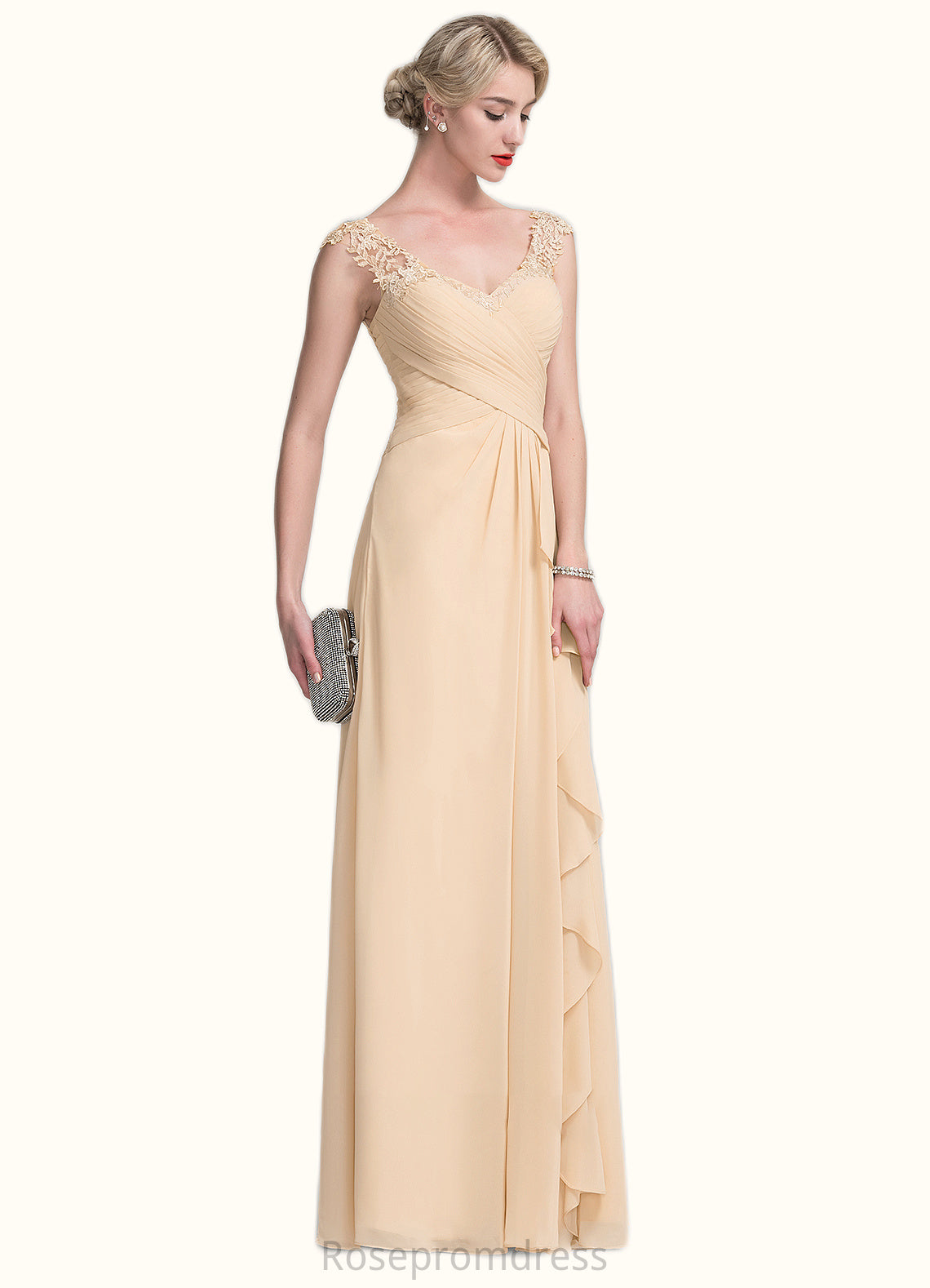 Amina A-Line V-neck Floor-Length Chiffon Lace Mother of the Bride Dress With Split Front Cascading Ruffles SRS126P0014619