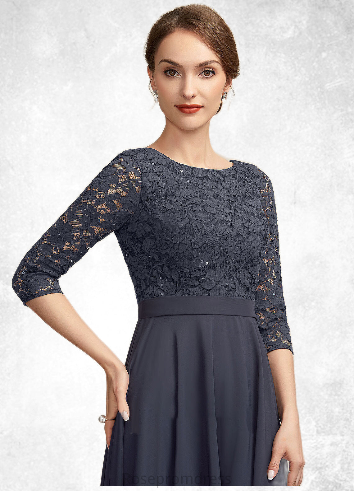 Audrey A-Line Scoop Neck Tea-Length Chiffon Lace Mother of the Bride Dress With Sequins SRS126P0014621