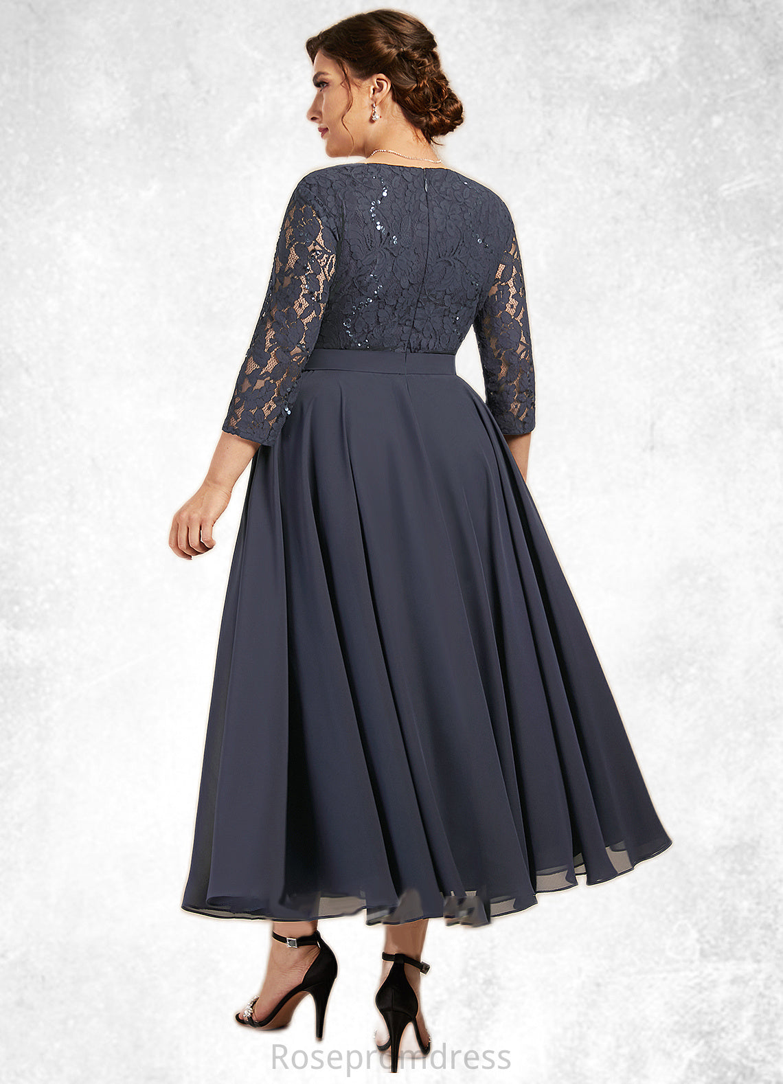 Audrey A-Line Scoop Neck Tea-Length Chiffon Lace Mother of the Bride Dress With Sequins SRS126P0014621