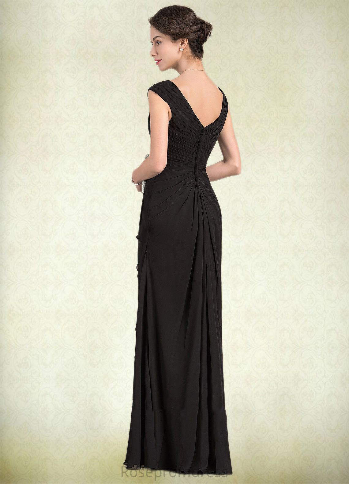 Jazlyn A-Line V-neck Floor-Length Chiffon Mother of the Bride Dress With Beading Split Front Cascading Ruffles SRS126P0014623