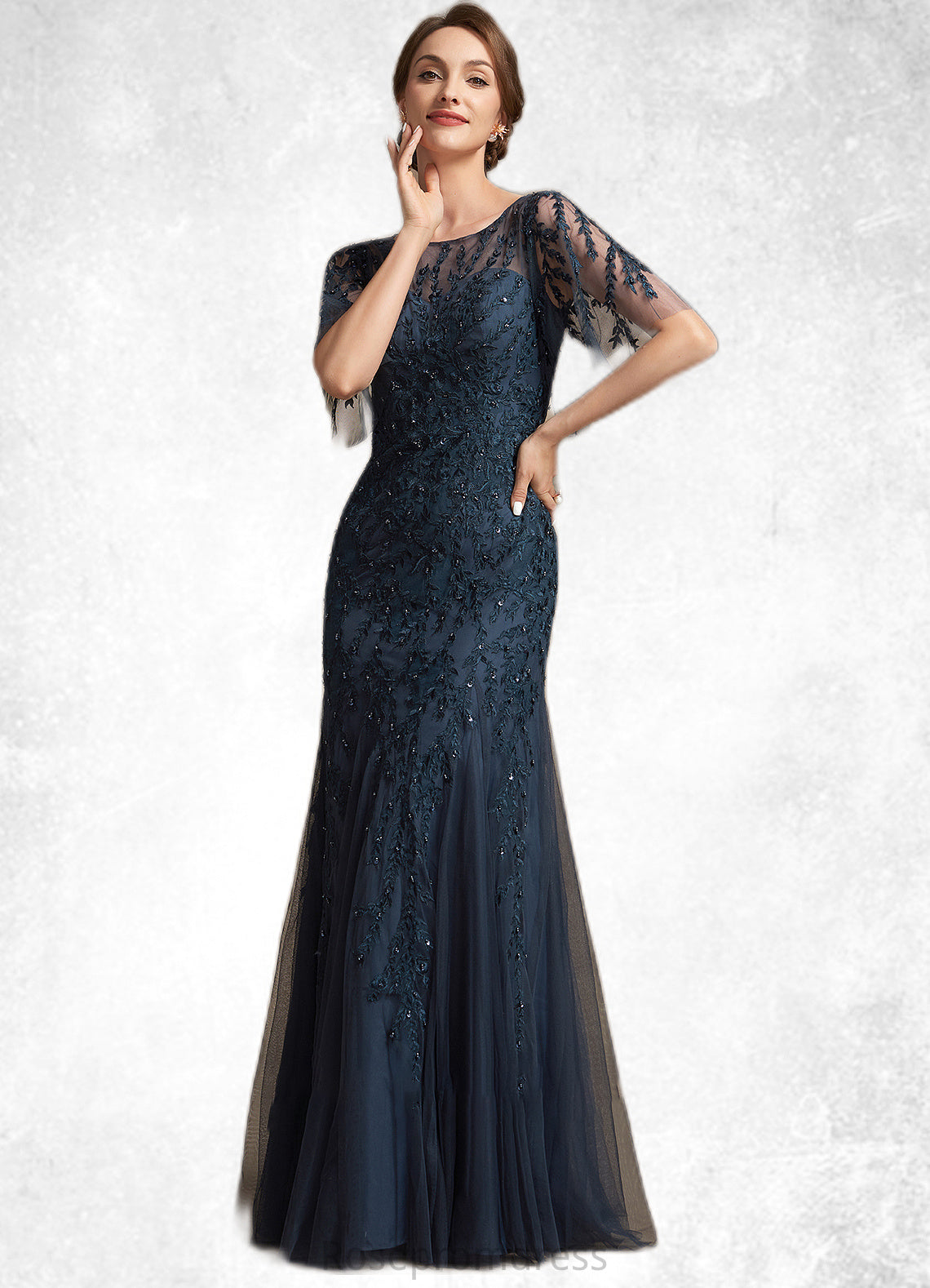 Vanessa Trumpet/Mermaid Scoop Neck Floor-Length Tulle Lace Mother of the Bride Dress With Sequins SRS126P0014625