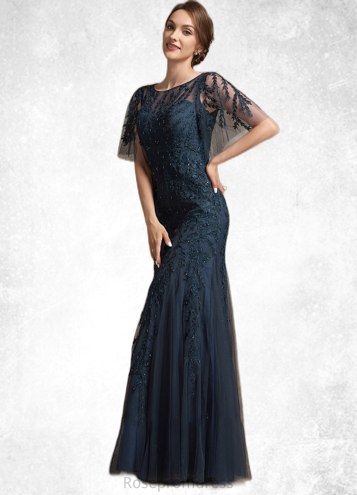 Vanessa Trumpet/Mermaid Scoop Neck Floor-Length Tulle Lace Mother of the Bride Dress With Sequins SRS126P0014625