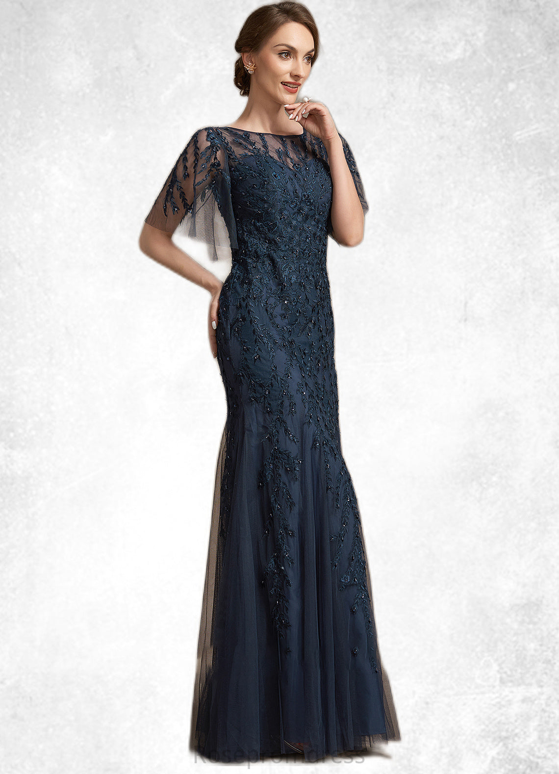 Vanessa Trumpet/Mermaid Scoop Neck Floor-Length Tulle Lace Mother of the Bride Dress With Sequins SRS126P0014625