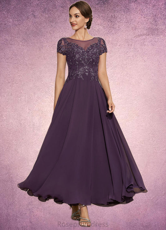 Mia A-Line Scoop Neck Ankle-Length Chiffon Lace Mother of the Bride Dress With Sequins SRS126P0014626