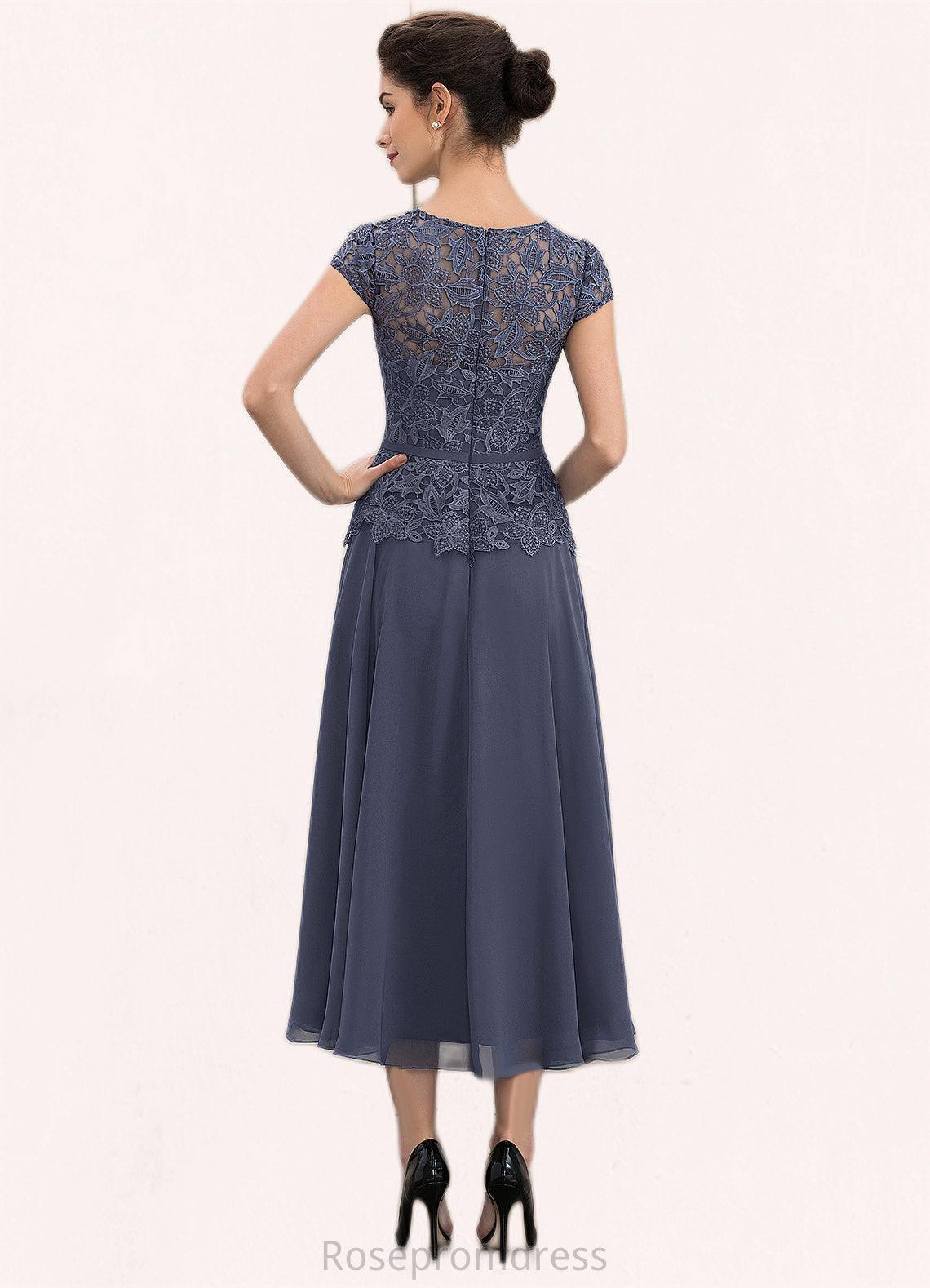 Alaina A-Line Scoop Neck Tea-Length Chiffon Lace Mother of the Bride Dress SRS126P0014627