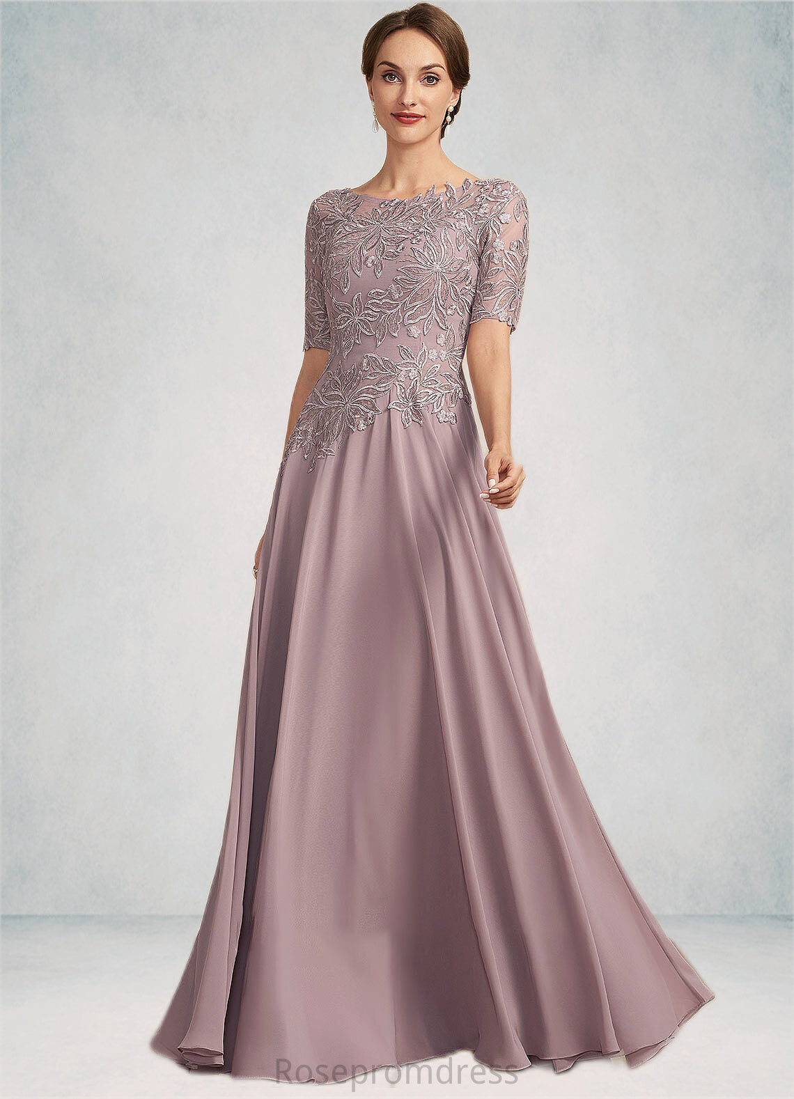 Hailie A-Line Scoop Neck Floor-Length Chiffon Lace Mother of the Bride Dress SRS126P0014628