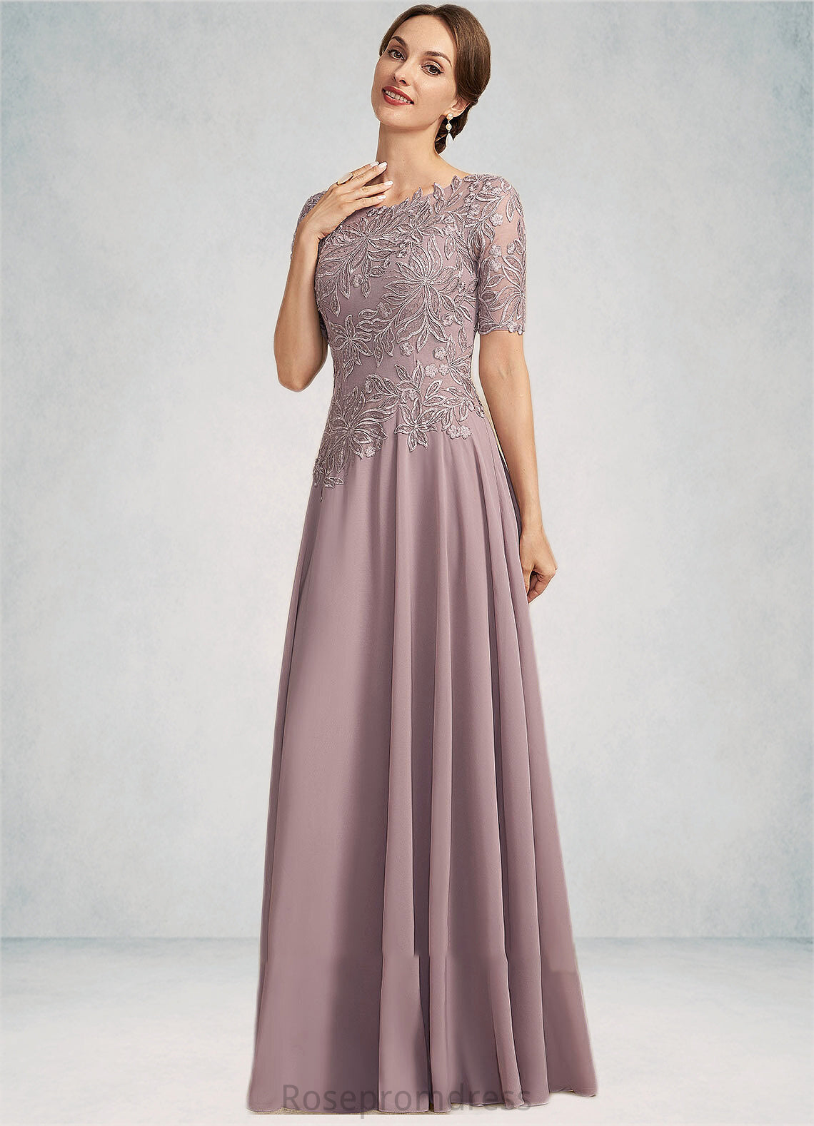 Hailie A-Line Scoop Neck Floor-Length Chiffon Lace Mother of the Bride Dress SRS126P0014628