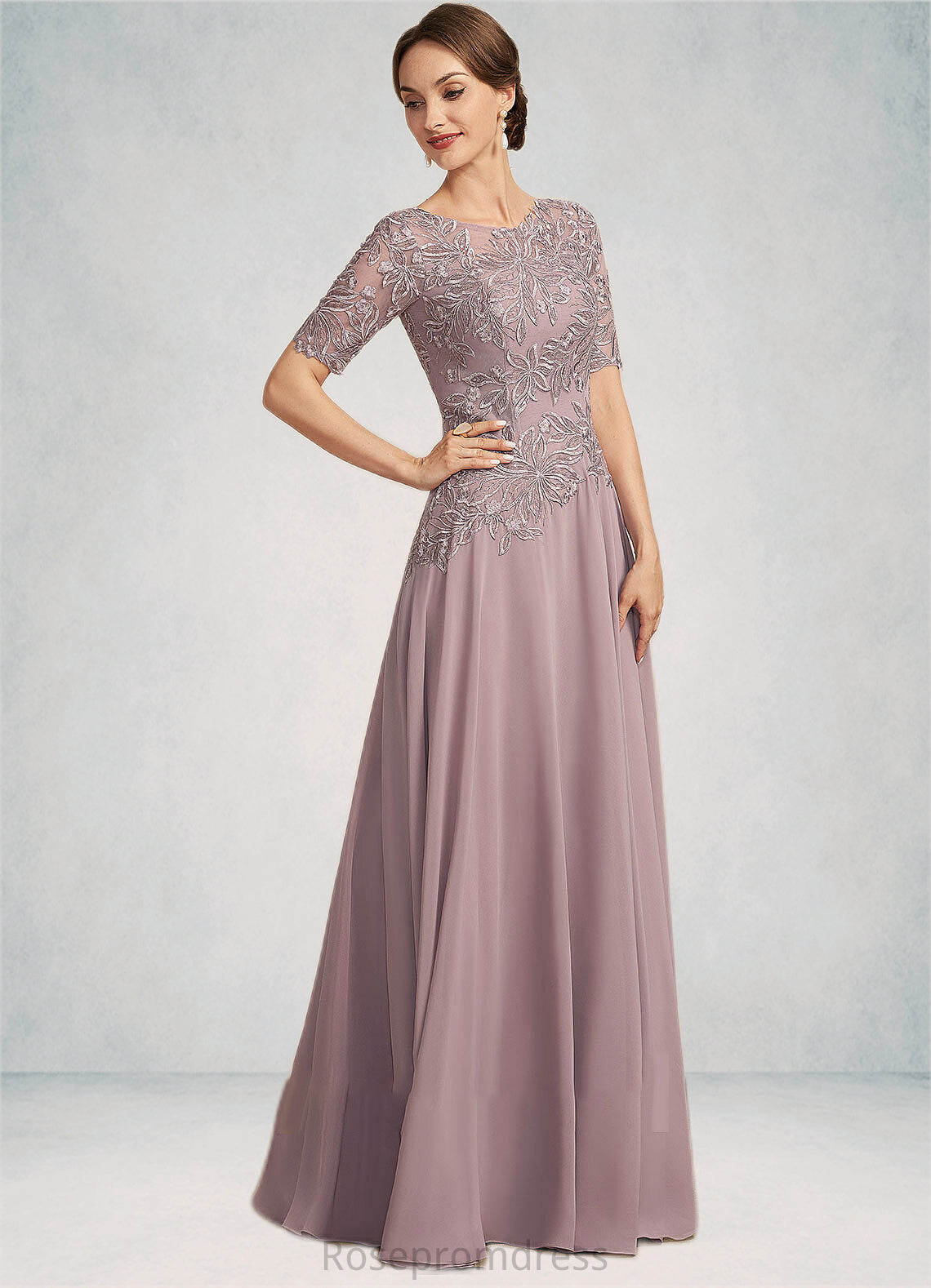 Hailie A-Line Scoop Neck Floor-Length Chiffon Lace Mother of the Bride Dress SRS126P0014628