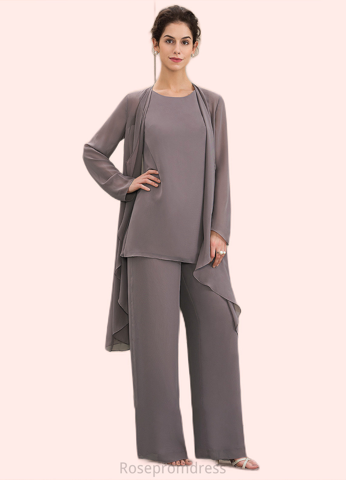 Deja Jumpsuit/Pantsuit Scoop Neck Floor-Length Chiffon Mother of the Bride Dress SRS126P0014629