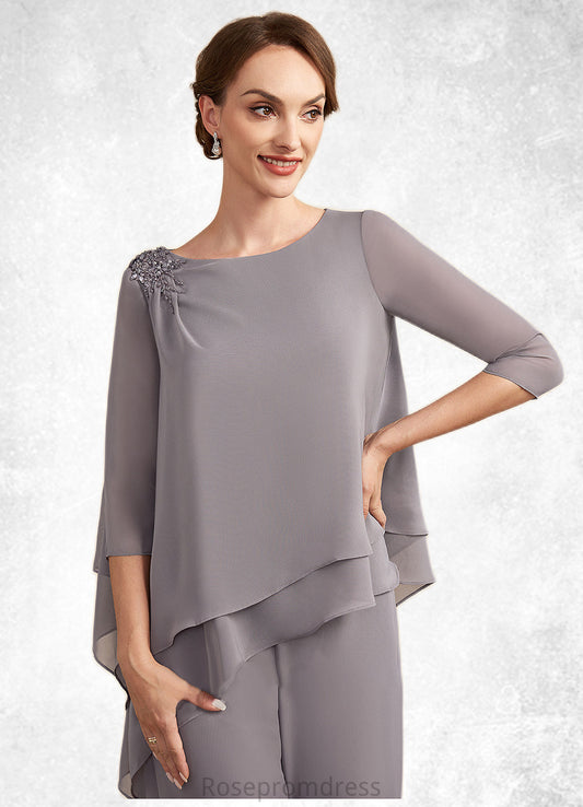 Luna Jumpsuit/Pantsuit Scoop Neck Floor-Length Chiffon Mother of the Bride Dress With Beading SRS126P0014630