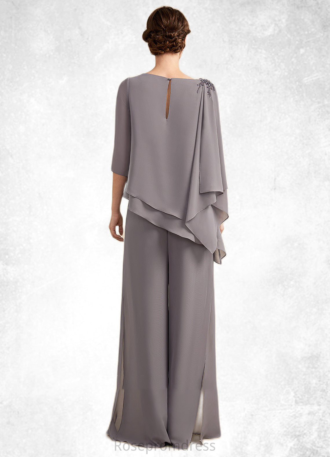 Luna Jumpsuit/Pantsuit Scoop Neck Floor-Length Chiffon Mother of the Bride Dress With Beading SRS126P0014630
