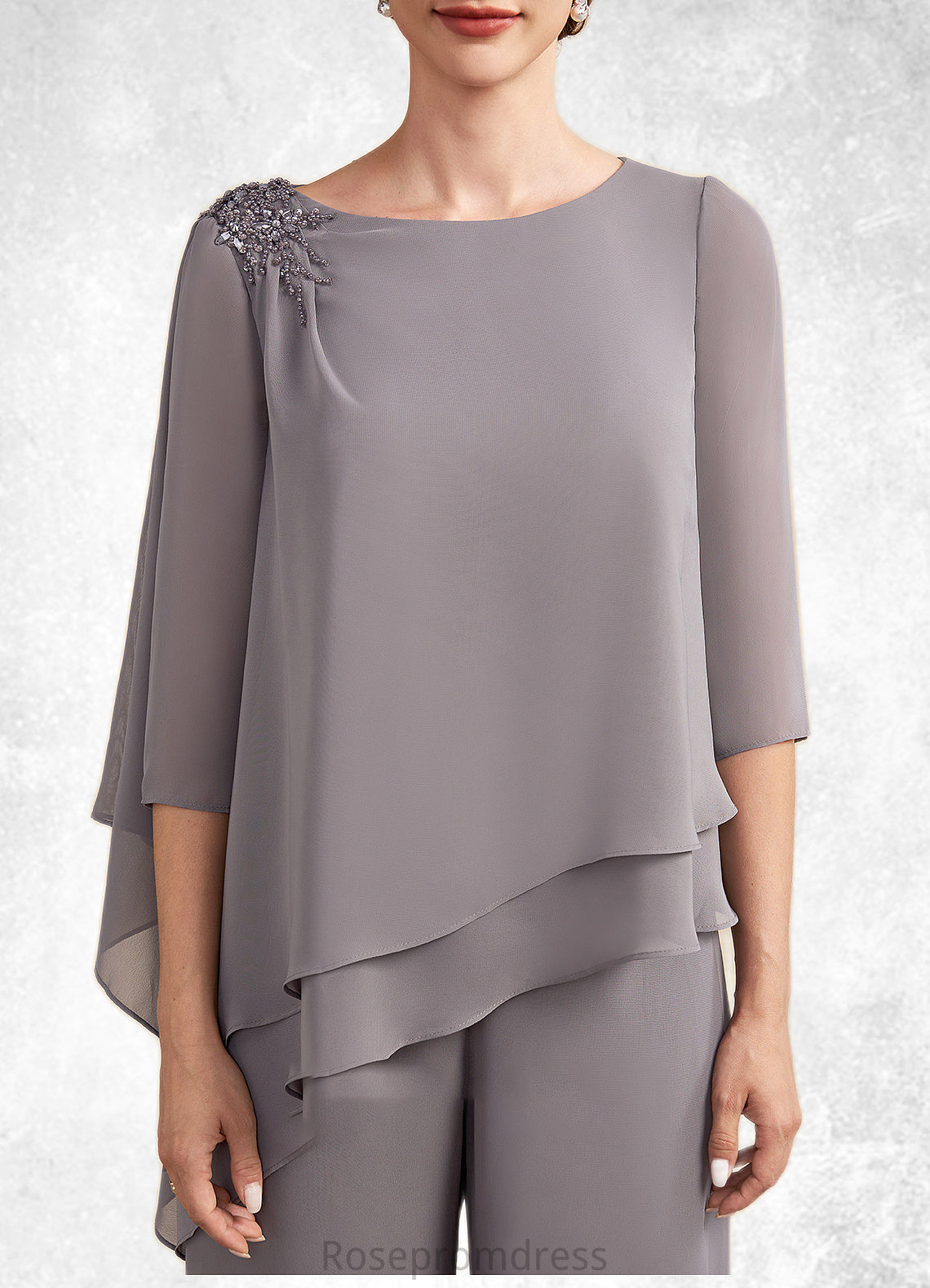 Luna Jumpsuit/Pantsuit Scoop Neck Floor-Length Chiffon Mother of the Bride Dress With Beading SRS126P0014630