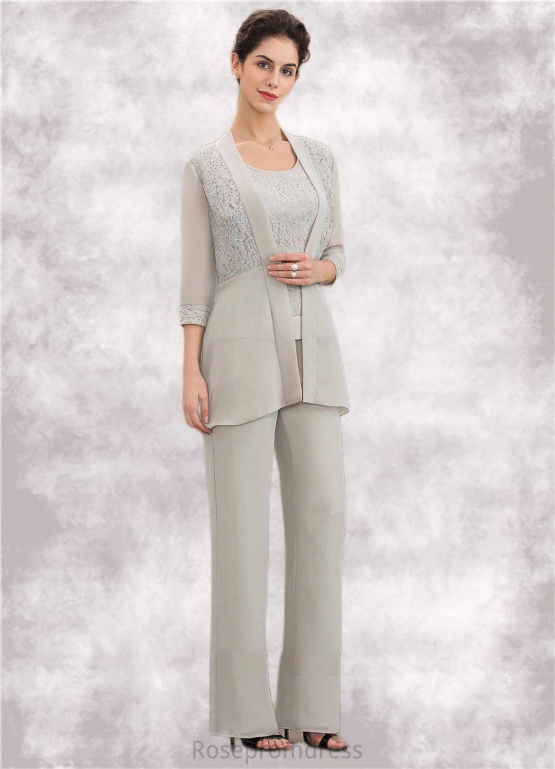 Tracy Jumpsuit/Pantsuit Scoop Neck Floor-Length Chiffon Lace Mother of the Bride Dress SRS126P0014632