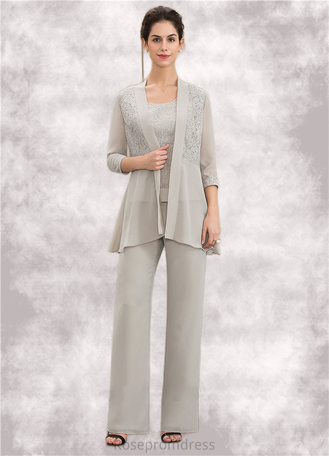 Tracy Jumpsuit/Pantsuit Scoop Neck Floor-Length Chiffon Lace Mother of the Bride Dress SRS126P0014632