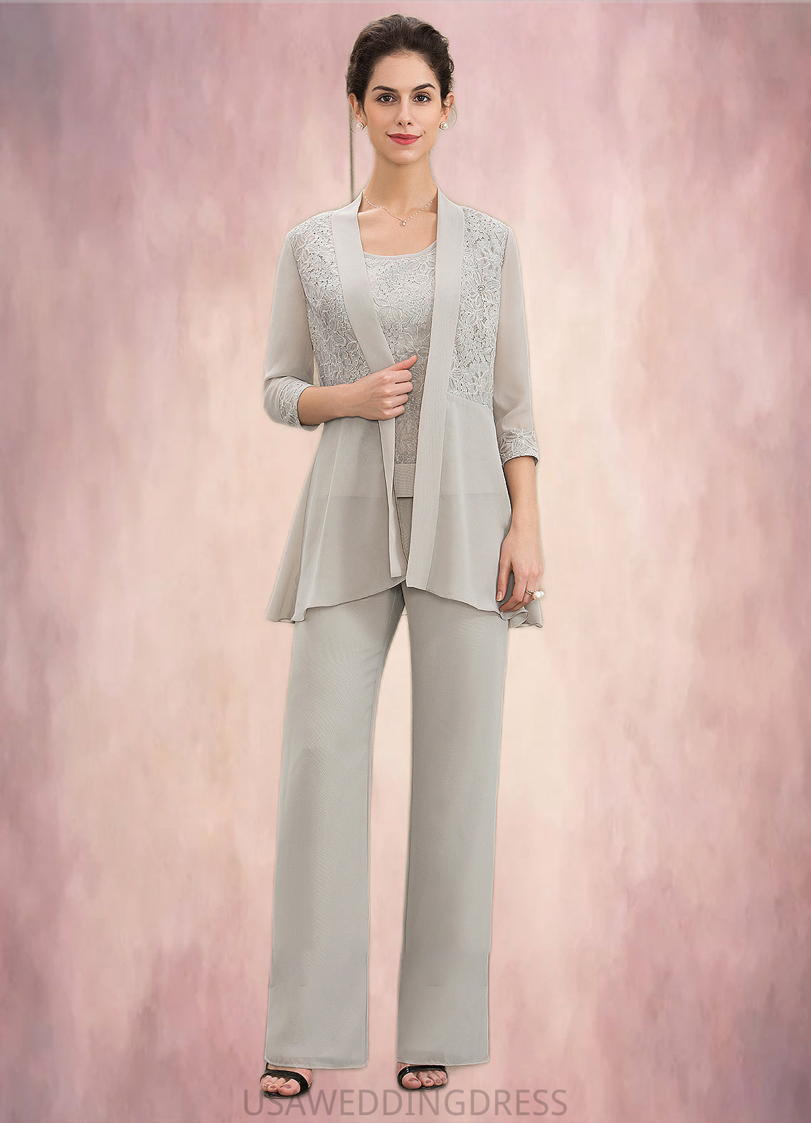 Alice Jumpsuit/Pantsuit Scoop Neck Floor-Length Chiffon Lace Mother of the Bride Dress DS126P0014632