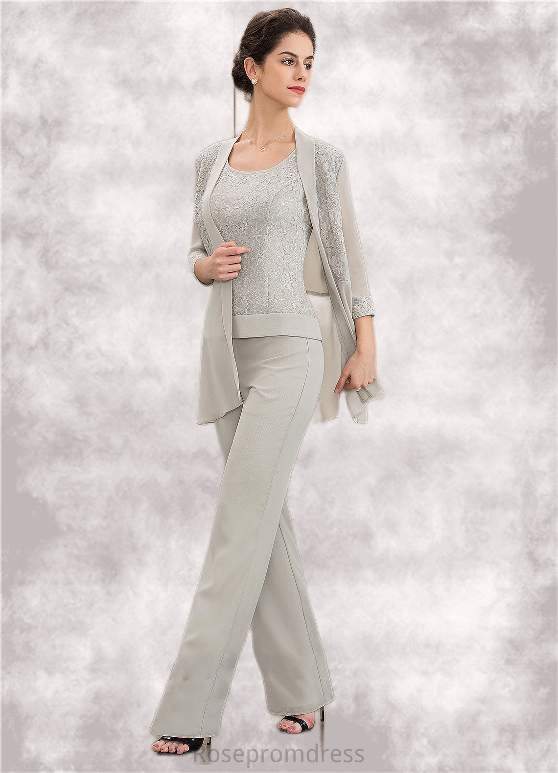 Tracy Jumpsuit/Pantsuit Scoop Neck Floor-Length Chiffon Lace Mother of the Bride Dress SRS126P0014632