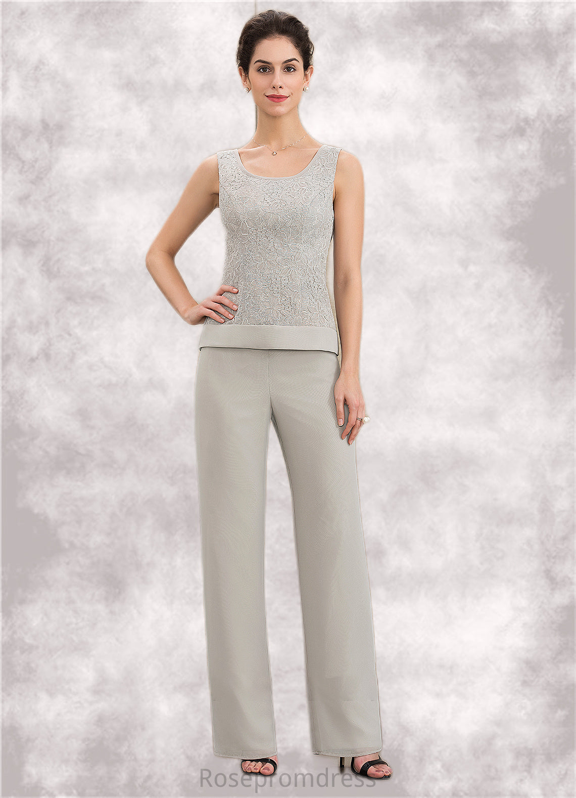 Tracy Jumpsuit/Pantsuit Scoop Neck Floor-Length Chiffon Lace Mother of the Bride Dress SRS126P0014632