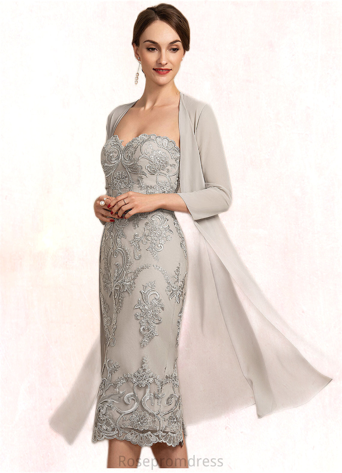 Ariana Sheath/Column Sweetheart Knee-Length Lace Mother of the Bride Dress SRS126P0014634