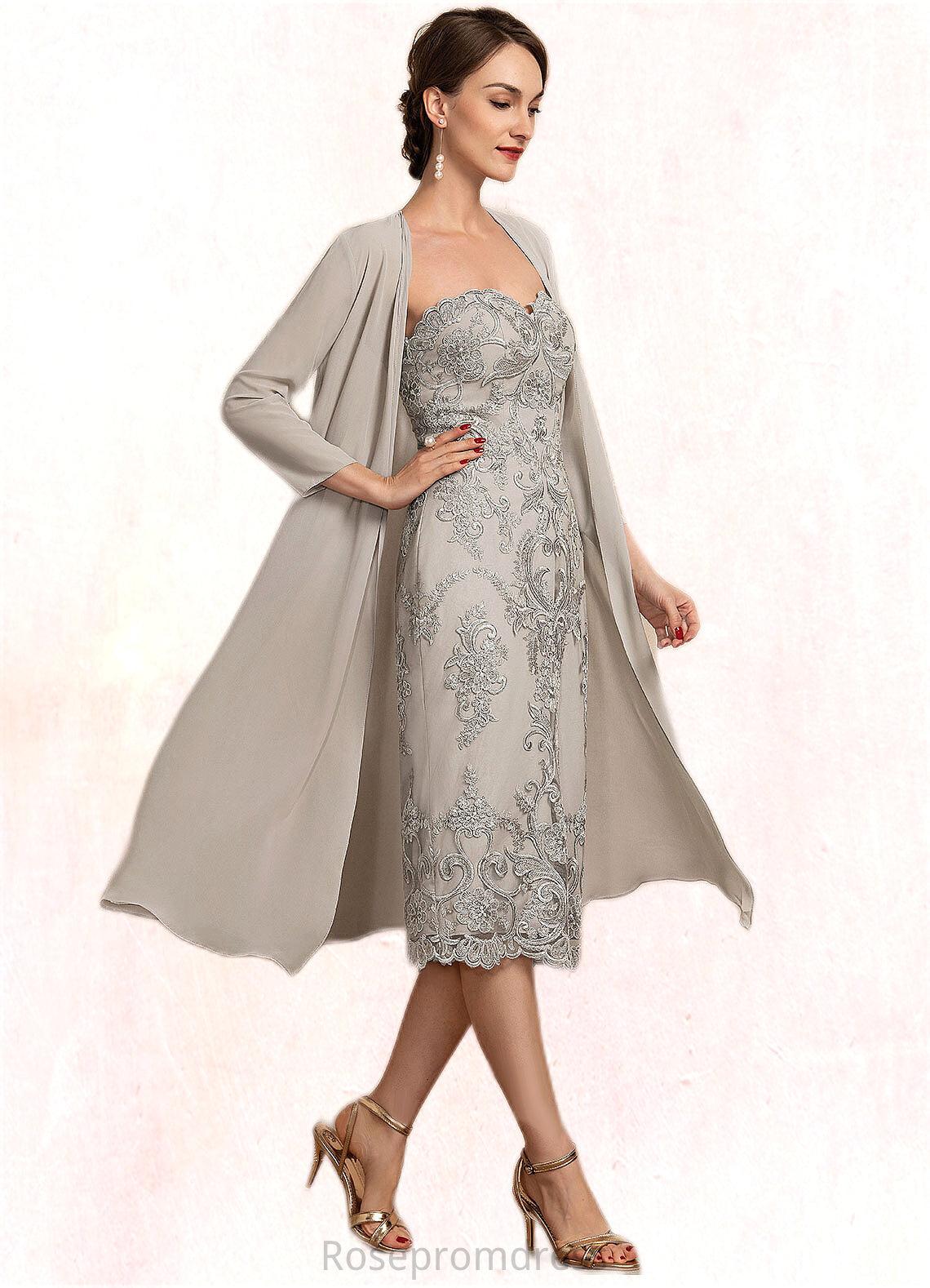 Ariana Sheath/Column Sweetheart Knee-Length Lace Mother of the Bride Dress SRS126P0014634