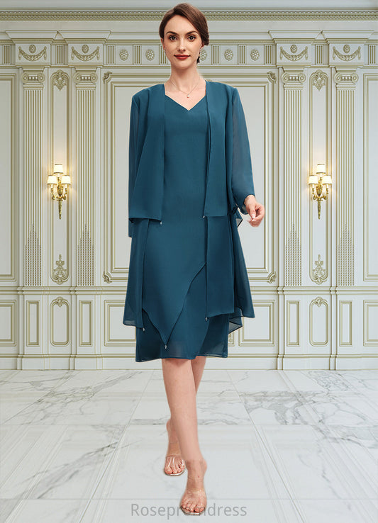 Beatrice Sheath/Column V-Neck Knee-Length Chiffon Mother of the Bride Dress SRS126P0014635