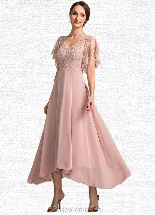 Jazlynn A-line V-Neck Ankle-Length Chiffon Lace Mother of the Bride Dress SRS126P0014636