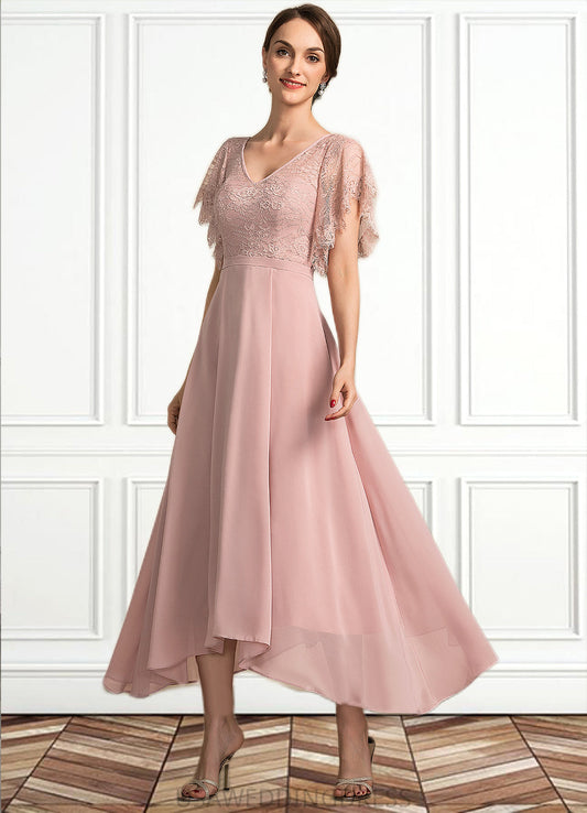 Gianna A-line V-Neck Ankle-Length Chiffon Lace Mother of the Bride Dress DS126P0014636