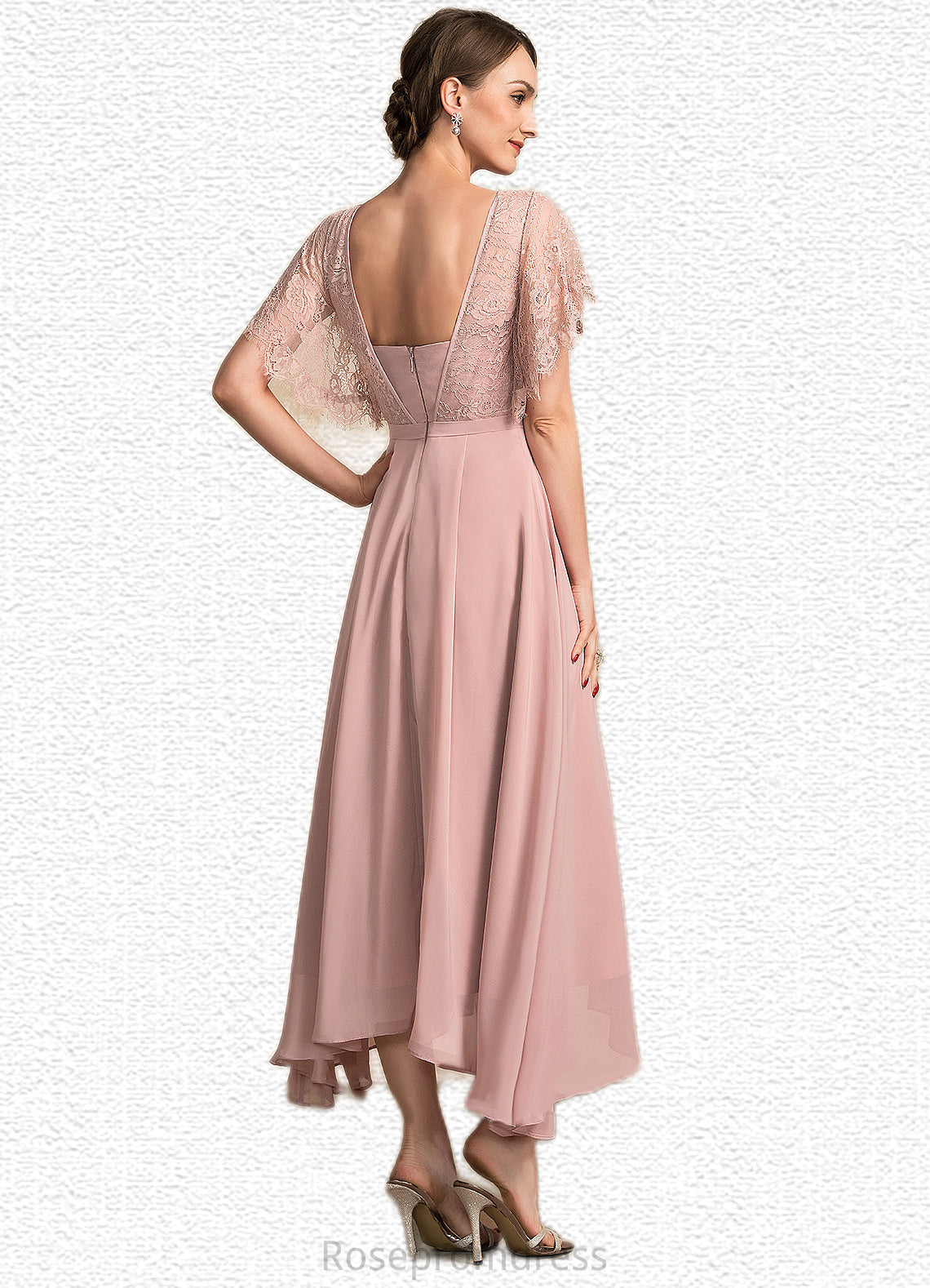 Jazlynn A-line V-Neck Ankle-Length Chiffon Lace Mother of the Bride Dress SRS126P0014636