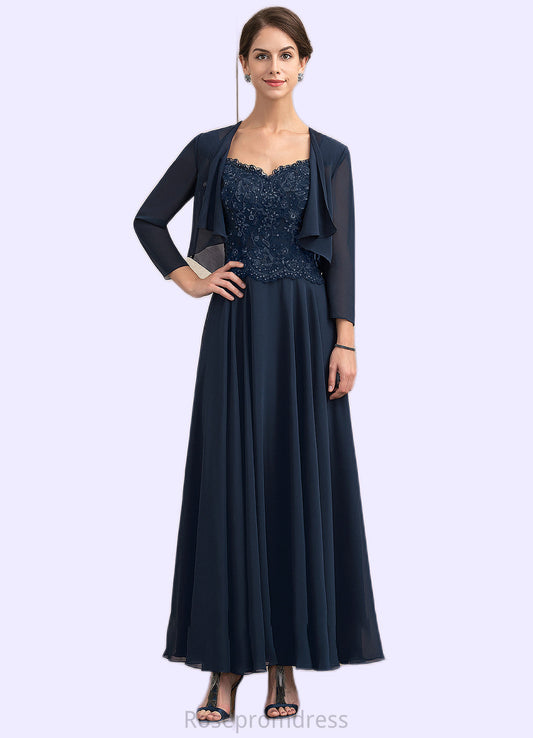 Hannah A-line V-Neck Ankle-Length Chiffon Lace Mother of the Bride Dress With Sequins SRS126P0014637