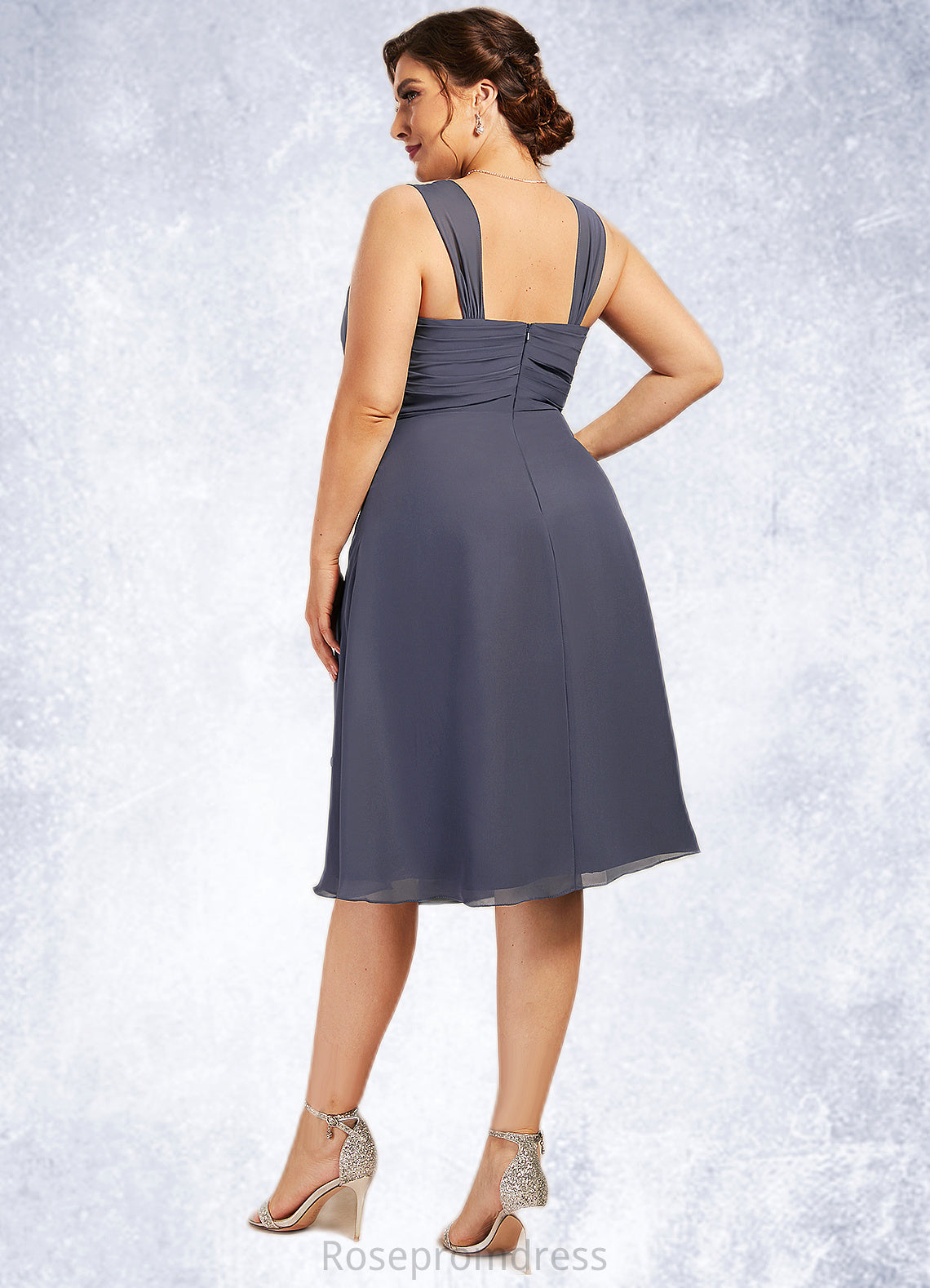 Izabella A-Line Square Neckline Knee-Length Chiffon Mother of the Bride Dress With Crystal Brooch Cascading Ruffles SRS126P0014639