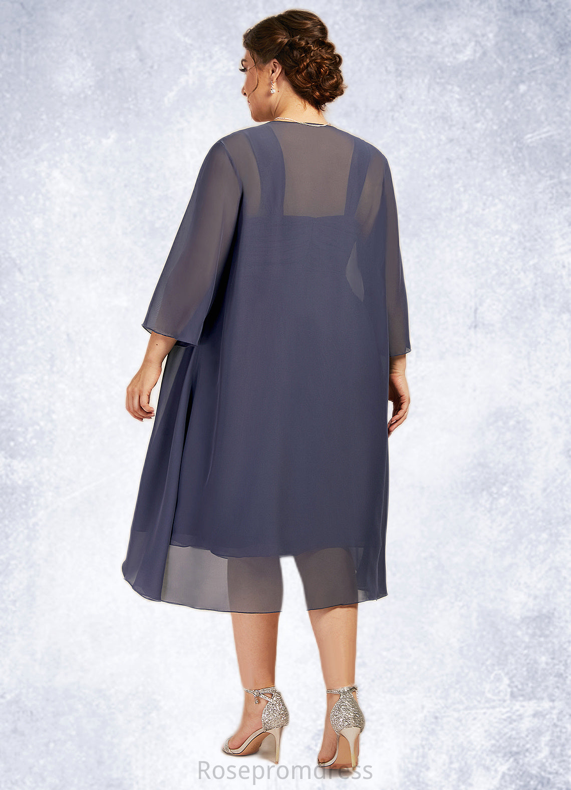 Izabella A-Line Square Neckline Knee-Length Chiffon Mother of the Bride Dress With Crystal Brooch Cascading Ruffles SRS126P0014639