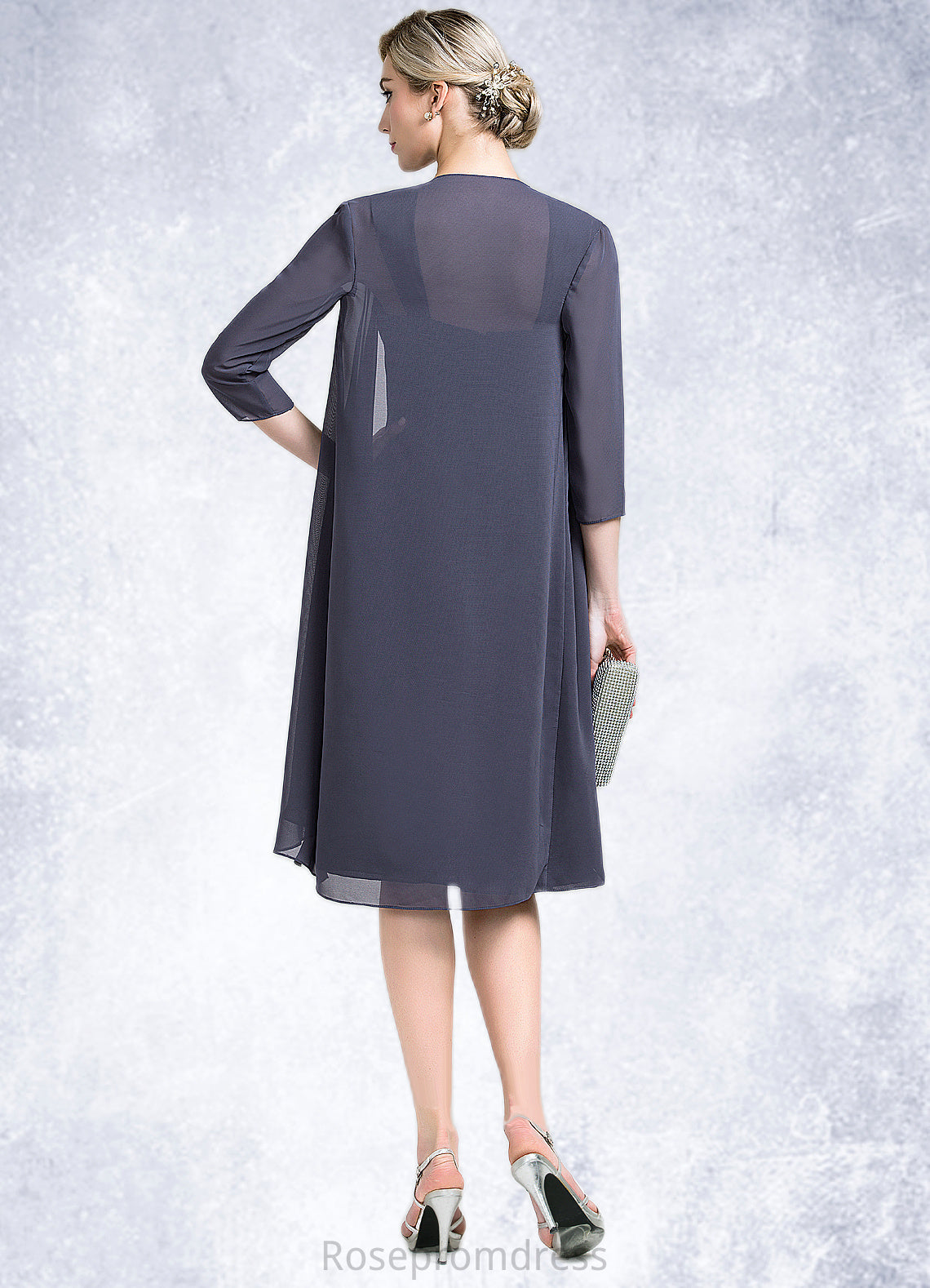Izabella A-Line Square Neckline Knee-Length Chiffon Mother of the Bride Dress With Crystal Brooch Cascading Ruffles SRS126P0014639