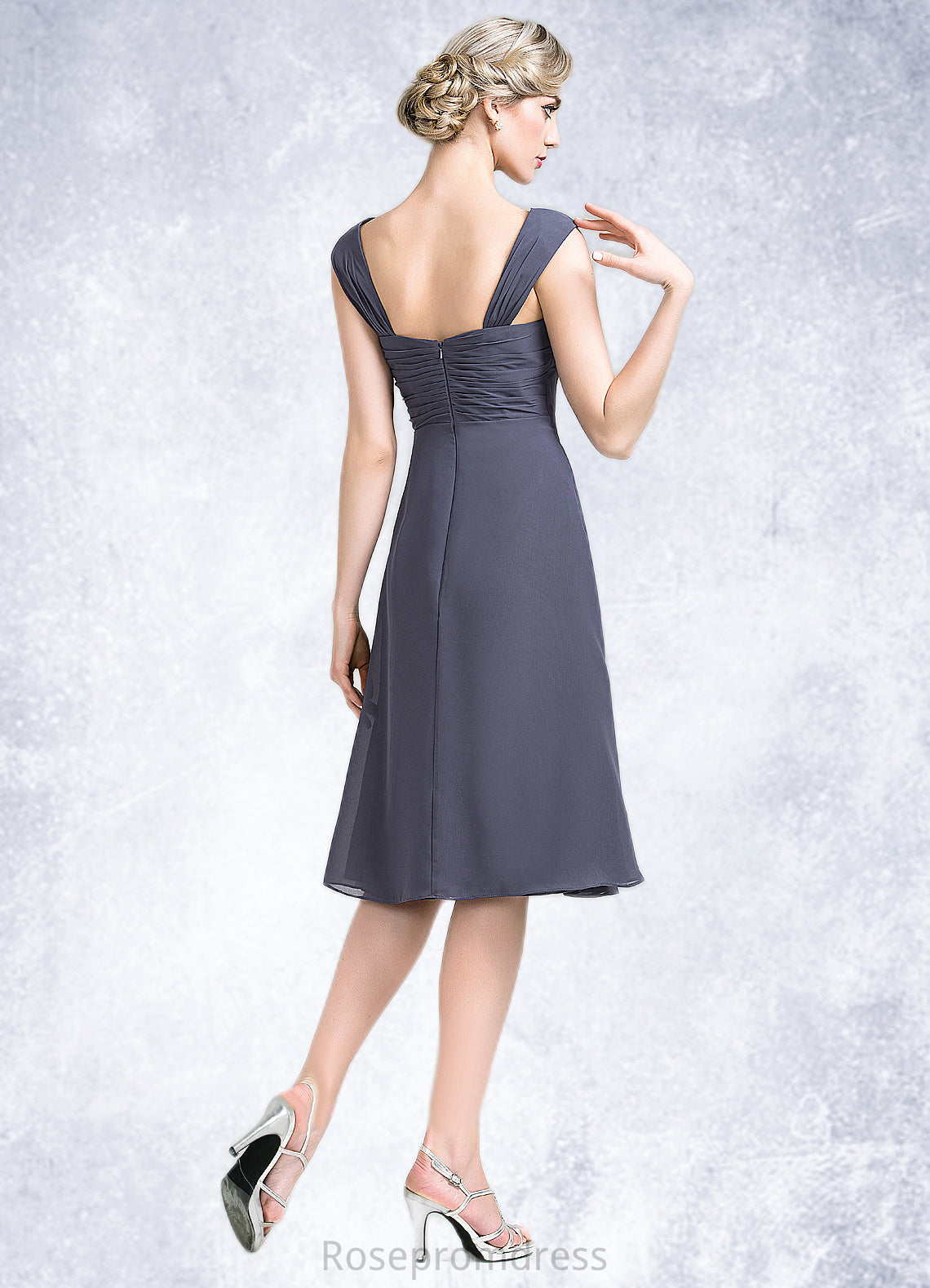 Izabella A-Line Square Neckline Knee-Length Chiffon Mother of the Bride Dress With Crystal Brooch Cascading Ruffles SRS126P0014639