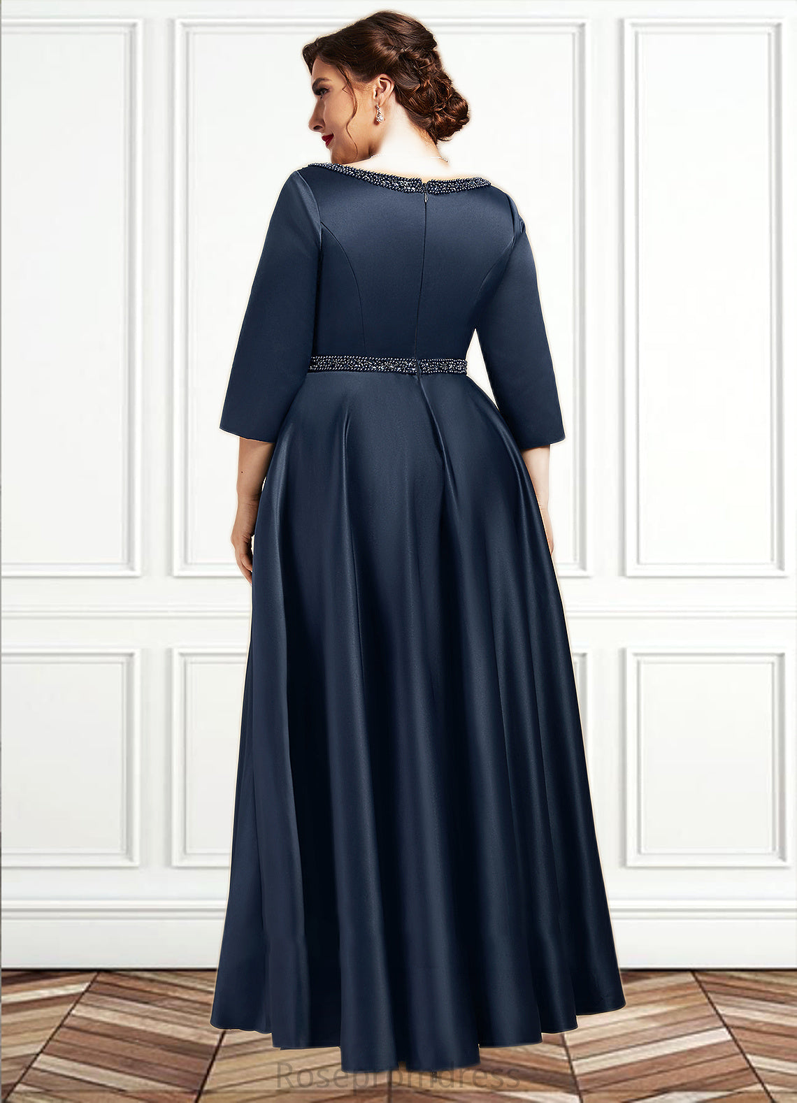 Delilah A-Line V-neck Asymmetrical Satin Mother of the Bride Dress With Beading Sequins Pockets SRS126P0014641