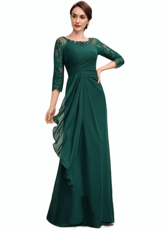 Jan A-Line Scoop Neck Floor-Length Chiffon Lace Mother of the Bride Dress With Beading Cascading Ruffles SRS126P0014643