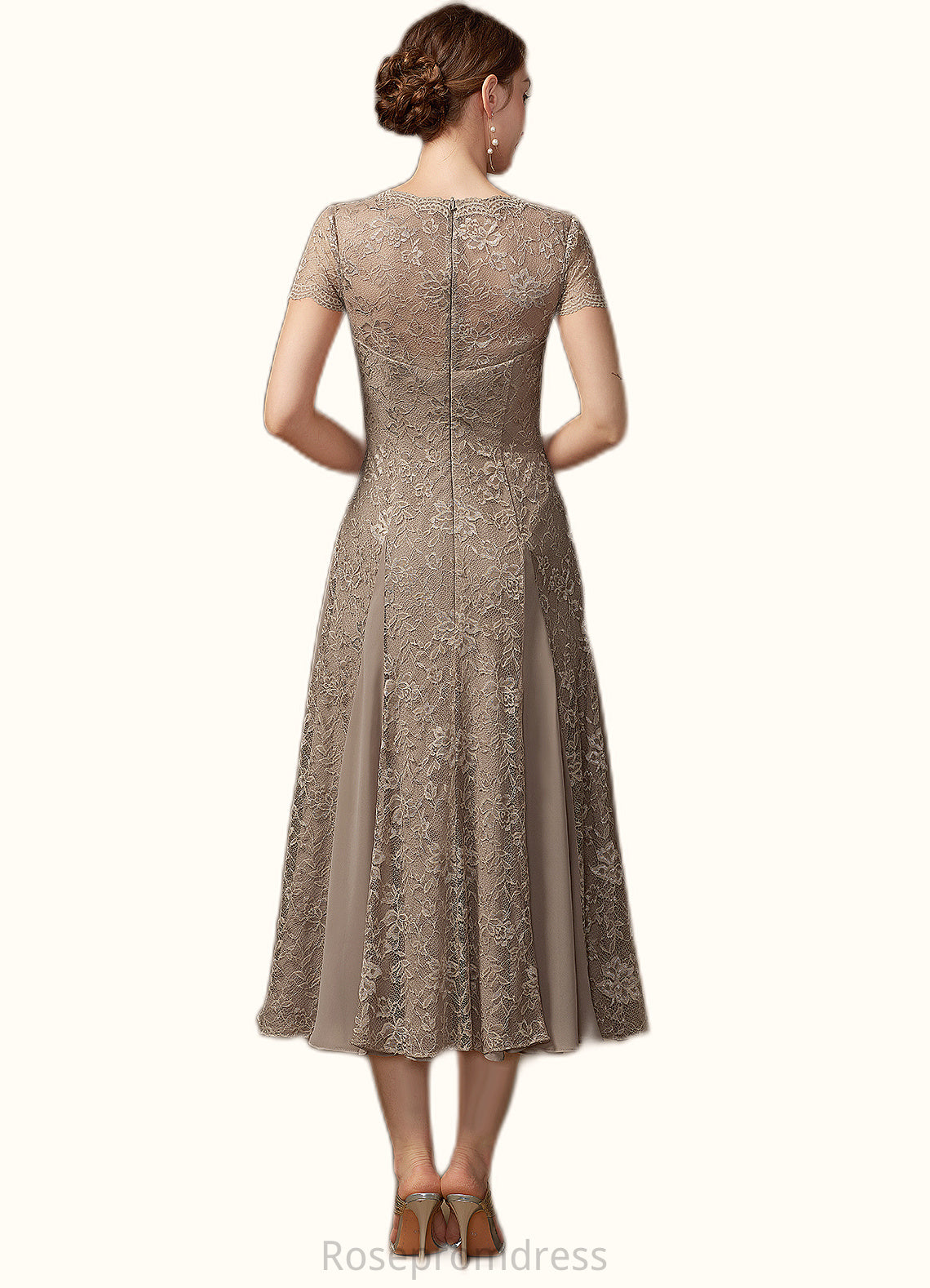 Kaydence A-line V-Neck Tea-Length Chiffon Lace Mother of the Bride Dress SRS126P0014644