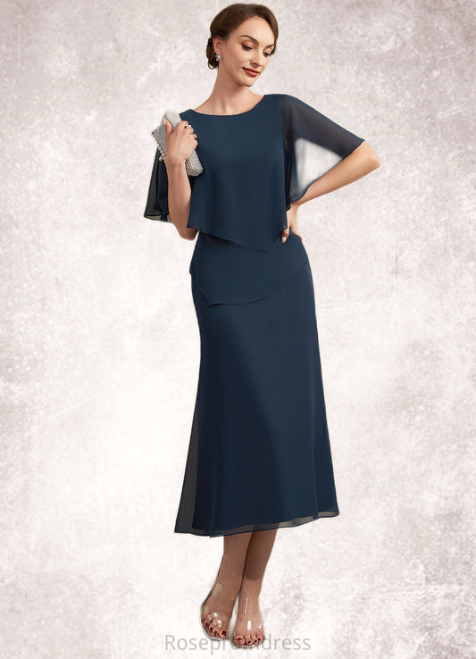 Audrina Sheath/Column Scoop Neck Tea-Length Chiffon Mother of the Bride Dress SRS126P0014646