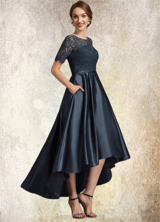 Taylor A-Line Scoop Neck Asymmetrical Satin Lace Mother of the Bride Dress SRS126P0014647